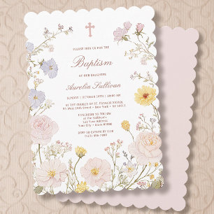 Invitation de baptême avec cadre floral délicat