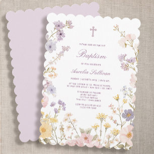Invitation de baptême avec cadre floral pastel