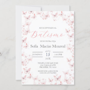 Invitation de baptême avec papillons pour fille