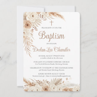 Invitation de baptême catholique avec herbe de la