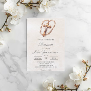Invitation de baptême Croix beige