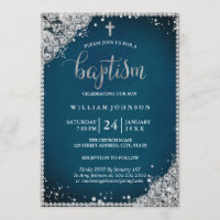Invitation de baptême Croix en dentelle de diamant