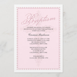Invitation de baptême Croix Rose
