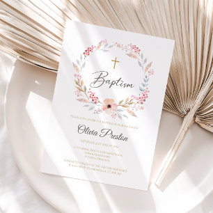 Invitation de baptême de fille florale bohème modi