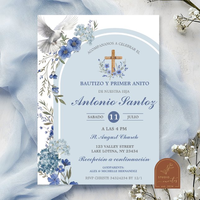 Invitation de baptême de garçon aux hydrangeas fle (Créateur téléchargé)