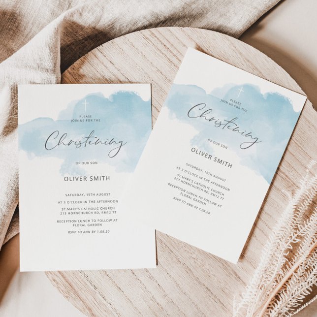 Invitation de baptême de garçon bleu. Première sai (Créateur téléchargé)