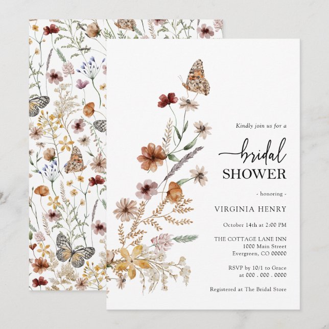 Invitation de bapteme de mariage Boho (Devant / Derrière)