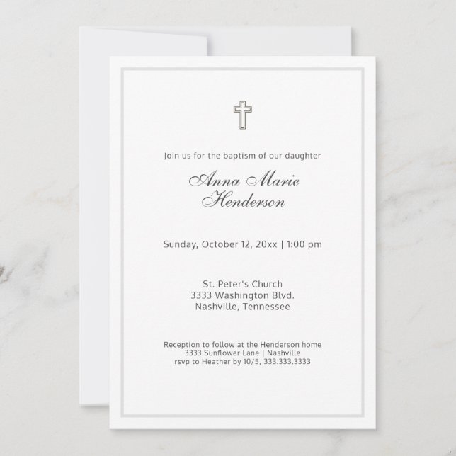 Invitation de baptême de script classique (Devant)