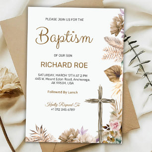 Invitation de baptême élégante avec accent floral