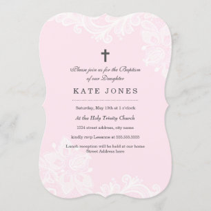 Invitation de baptême élégante en dentelle blanche