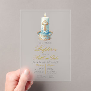 Invitation de baptême en acrylique avec bougie