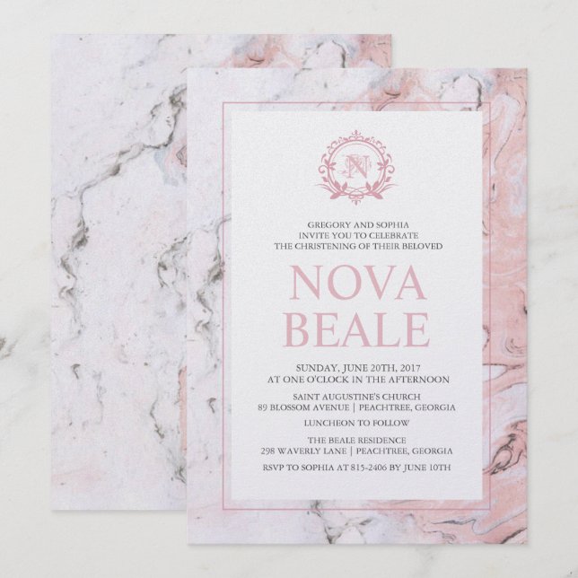 Invitation de baptême en marbre (Devant / Derrière)
