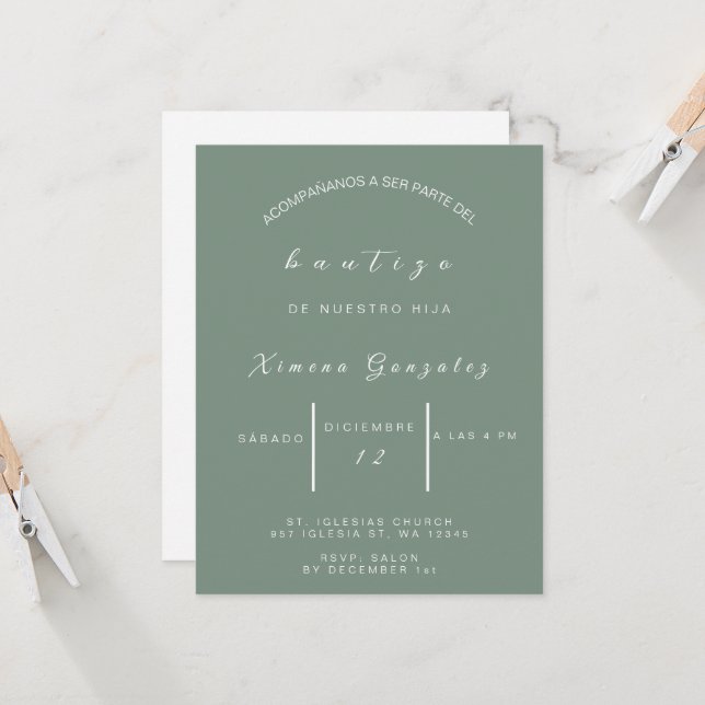 Invitation de baptême espagnol (Devant/Arrière en situation)