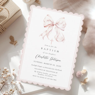 Invitation de baptême fille au nœud rose