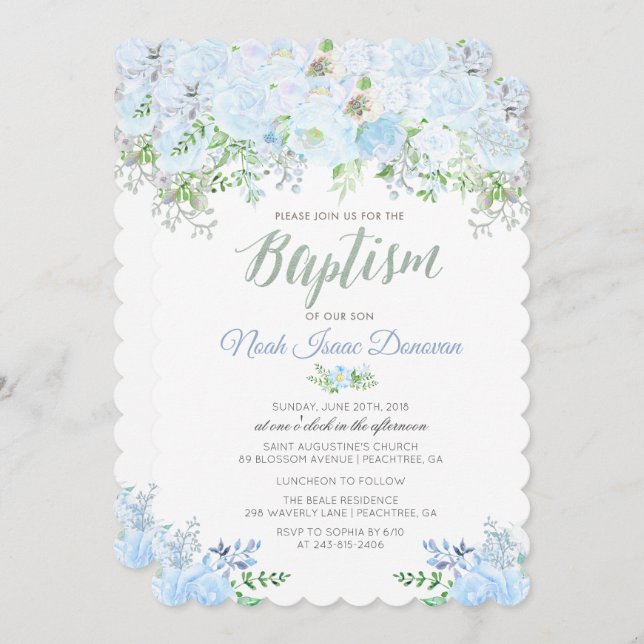 Invitation de baptême floral (Devant / Derrière)