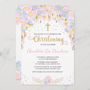Invitation de baptême floral Pastel doux