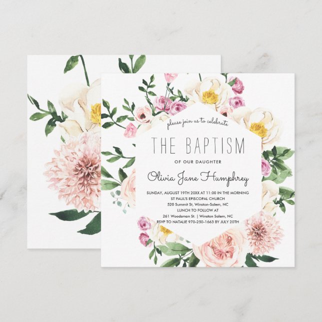 Invitation de baptême Florales estivales rougissan (Devant / Derrière)