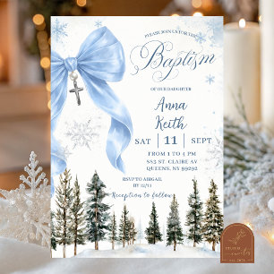 Invitation de baptême hivernal à ruban fantaisiste