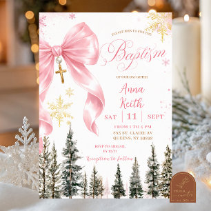 Invitation de baptême hivernal avec ruban fantaisi