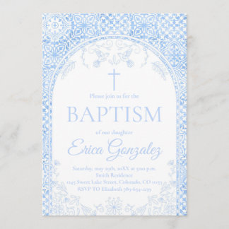 Invitation de baptême Papel Picado Bleu Poussiéreu