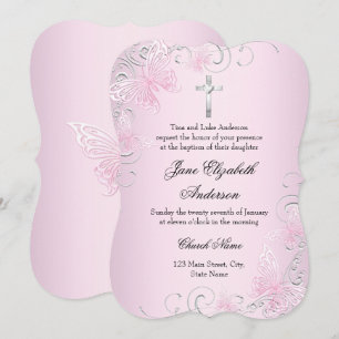 Invitation de baptême Papillon Tourbillon Rose & C
