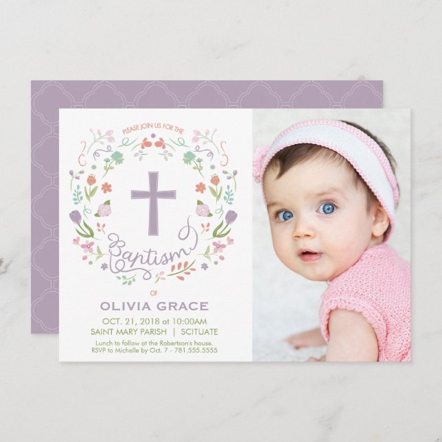 Invitation de baptême pour fille - Photo, Custom,  (Devant / Derrière)