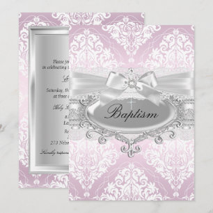 Invitation de baptême Pretty Pink Damask & Bow