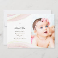 Invitation de baptême remerciement encre rose marb
