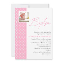 Invitation de baptême rose avec photo et Pois