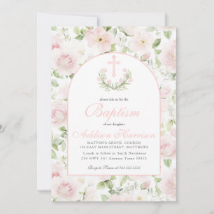 Invitation de baptême rose, baptême de fille,