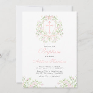 Invitation de baptême rose, baptême de fille,