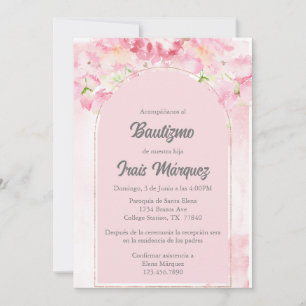 Invitation de baptême rose Dusty