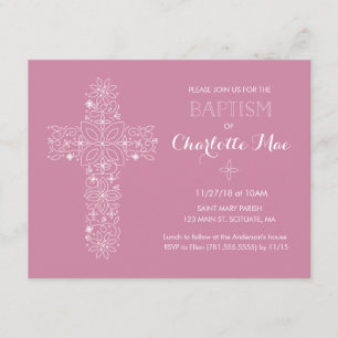 Invitation de baptême rose - Invitations 4,25 po x