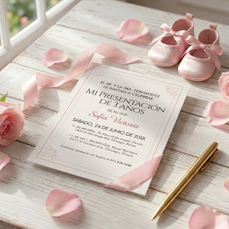 Invitation de baptême rose – Mi Presentación Girl