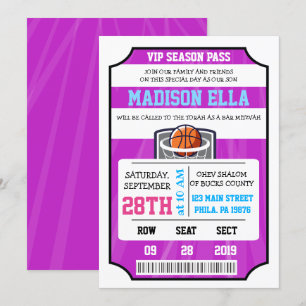 Invitation de Bar Mitzvah billet VIP BASKETBALL