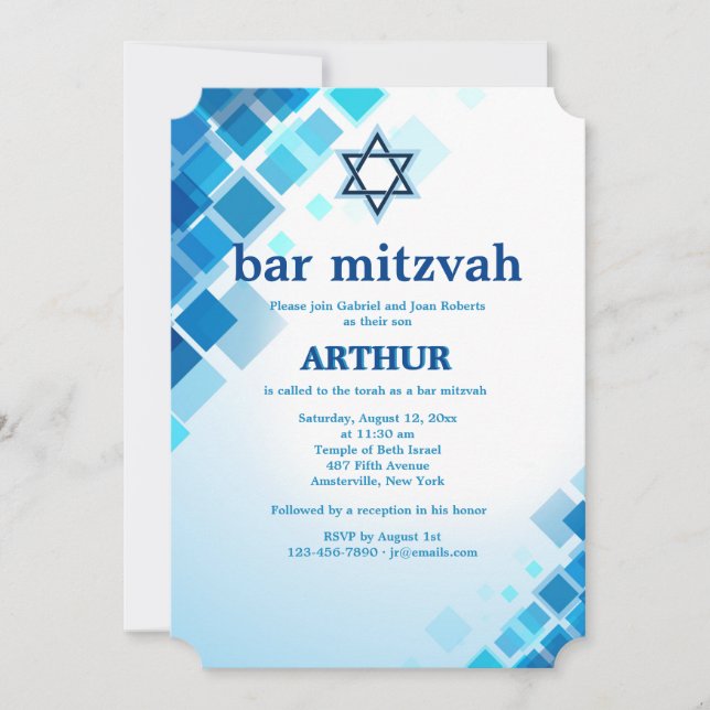 Invitation de Barbar Mitzvah Carrés brillants (Devant)