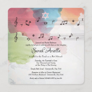 Invitation de Bat Mitzvah avec des notes de musiqu