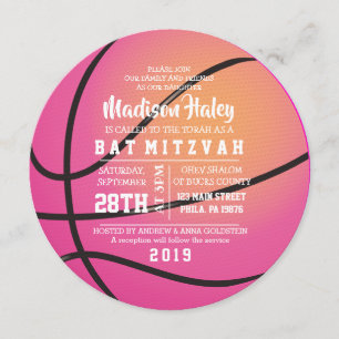 Invitation de Bat Mitzvah BASKETBALL ROSE