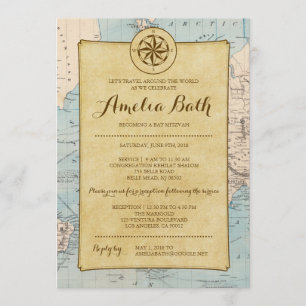 Invitation de bat mitzvah de carte de voyage