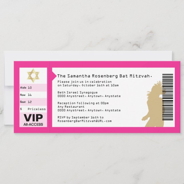 Invitation de Bat mitzvah de concerts en rose (Devant)