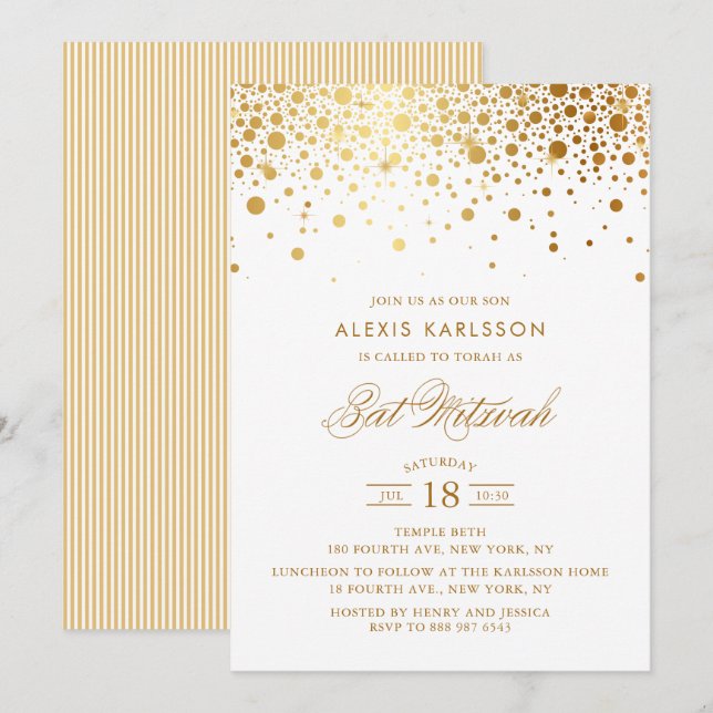 Invitation de bat mitzvah de confettis de feuille (Devant / Derrière)