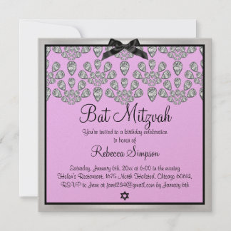Invitation de Bat Mitzvah Diamonds Silver & Pink F