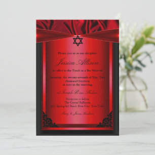 Invitation de bat mitzvah en soie rouge et noir
