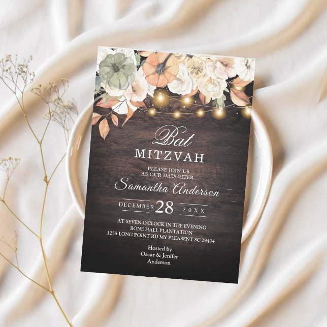 Invitation de Bat Mitzvah Florale Rustique | Autom (Créateur téléchargé)