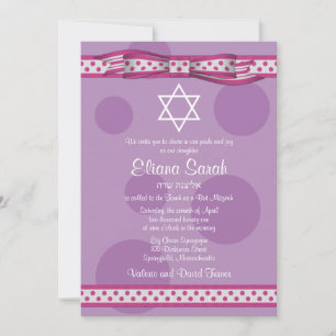 Invitation de Bat mitzvah Pois Pink Purple