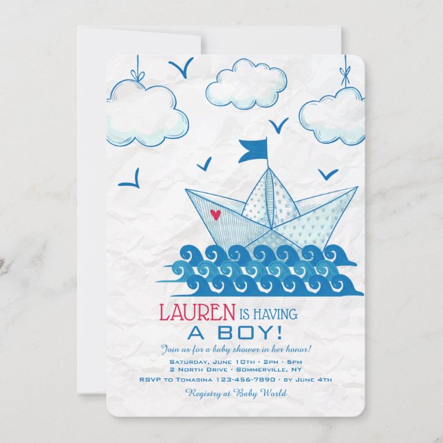 Invitation de bateau papier (Devant)