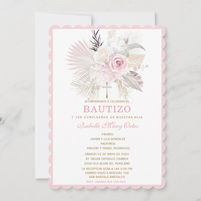 Invitation De Bautizo Rosas Personalizadas (Devant)