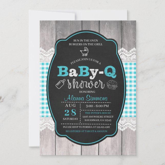 Invitation de BBQ de baby shower du bébé Q (Devant)