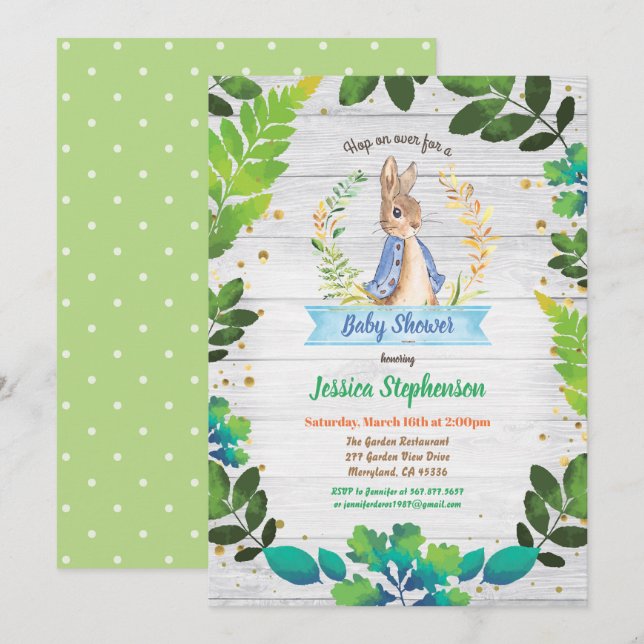 Invitation de bébé garçon lapin douche. Pâques du  (Devant / Derrière)