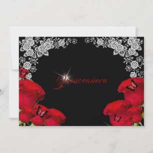 Invitation De belles roses rouges Quinceanera papillons